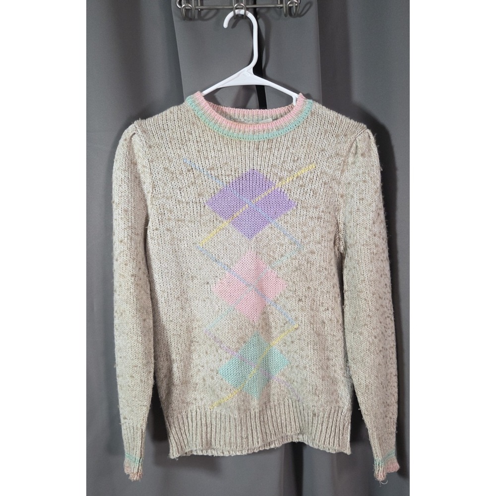 Erika Wool Blend 80's Tan Pastel Sweater Slim Fit Medium vintage